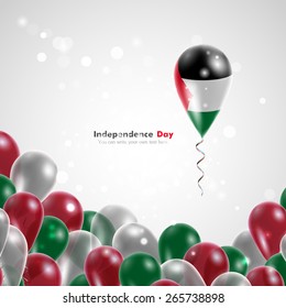 Flag of Palestine on balloon. Celebration and gifts. Ribbon in the colors are twisted. Independence Day. Balloons on the feast of the national