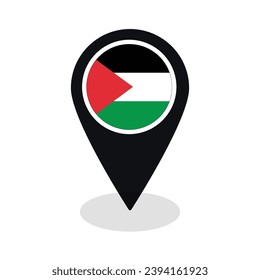 Flag of Palestine flag on map pinpoint icon isolated 