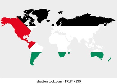 The flag of Palestine in the outline of the world