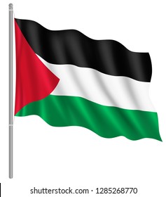 Flag of Palestine with flag pole waving in wind. Vector illustration