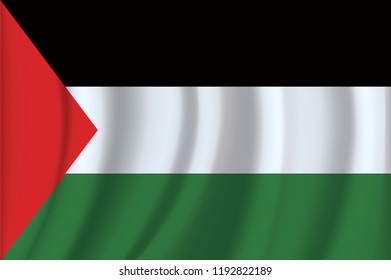 Flag of Palestine. Realistic waving flag of State of Palestine. Fabric textured flowing flag of Palestine.