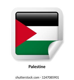 Flag of Palestine. Round glossy sticker