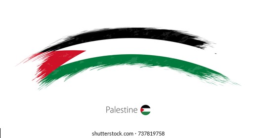 Flag of Palestine in rounded grunge brush stroke. Vector illustration.