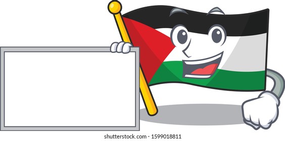 Flag palestine Scroll with board cartoon mascot design style