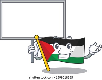 Flag palestine Scroll cute cartoon character bring a board