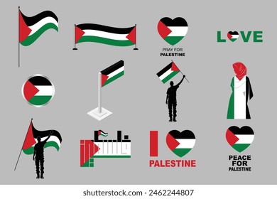 Flag of Palestine Set, original and simple Palestine flag Bundle, vector illustration of Palestine flag Collection

