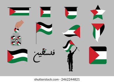 Flag of Palestine Set, original and simple Palestine flag Bundle, vector illustration of Palestine flag Collection

