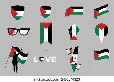 Flag of Palestine Set, original and simple Palestine flag Bundle, vector illustration of Palestine flag Collection
