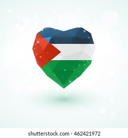 Flag of Palestine in shape of diamond glass heart in triangulation style for info graphics, greeting card, celebration of Independence Day, printed materials 