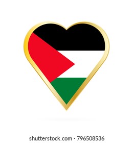 Flag of Palestine in the shape of Heart, symbol of Love Gold version.