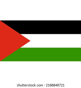 The flag of Palestine is a tricolor flag of three equal horizontal stripes (black, white and green from top to bottom) covered by a red triangle arising from the hoist.