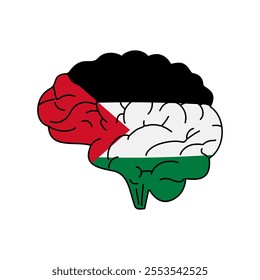 Flag of Palestine. Vector illustration of a combination of a human brain with a country flag on a white background.