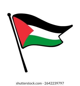 Flag of Palestine. Palestine flag vector illustration icon design in the hand-drawn style. Fluttering flagpole flag.