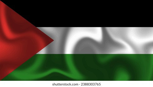 Flag of Palestine waving in the wind. Official state symbol of the Republic of Palestine., Flag of Palestine waving in the wind. Realistic vector illustration.