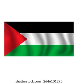 Bandeira da Palestina ondulada flui ao vento, com dobras 3d