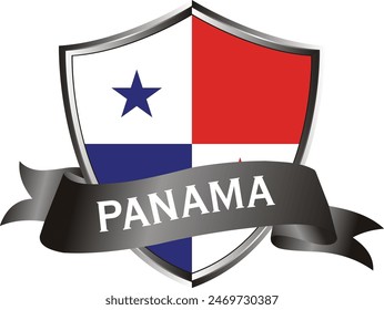 Flag of panama as around the metal silver shield with panama flag