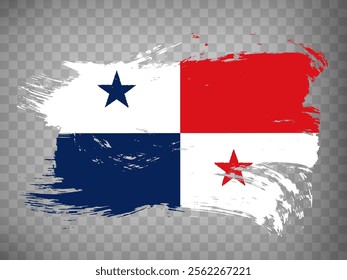 Flag Panama brush stroke background.  Waving Flag of  Republic of Panamaon tranparent backrgound for your web site design, app, UI.  Stock vector. EPS10.