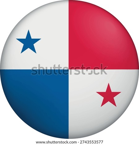 Flag of Panama. Glossy circular flag. Button appearance. 3D Icon Design with depth. Professional, tactile look. Perfect for representing national identity in digital interfaces and perfect for websites