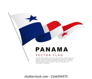 The flag of Panama hangs on a flagpole and flutters in the wind. Vector illustration isolated on white background. Colorful Panamanian flag logo.