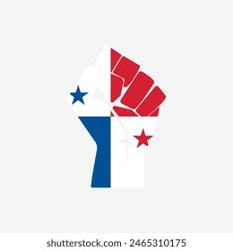 Flag of Panama in the shape of raised hand sign isolated on background. Fist symbol modern, simple, vector, icon for website design, mobile app, ui. Vector Illustration