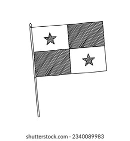 Flag of Panama. Vector, black and white hand drawn flag.