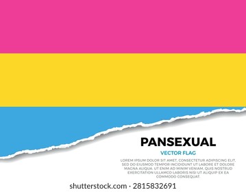 Flag of the pansexual. LGBTQ. Creative Torn Paper Edge Effect on Transparent Background with jagged irregularities. A three-dimensional appearance with realistic shadows, as it if had been ripped to reveal a white surface beneath