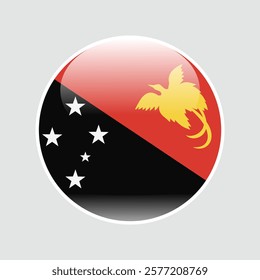 The flag of papua new guine. Circle icon flag. Button flag icon. glossy circle badge. 3d illustration.	