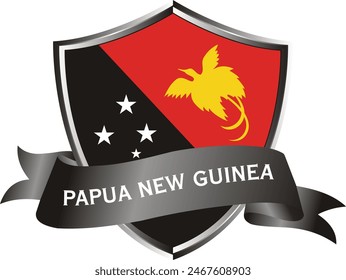 Flag of papua new guinea as around the metal silver shield with papua new guinea flag