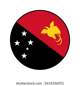 Flag of Papua New Guinea. Black edge. Papua New Guinea circle flag logo icon computer vector illustration design.