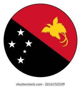 Flag of Papua New Guinea. Black edge. Papua New Guinea circle flag logo icon computer vector illustration design.