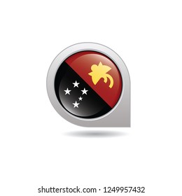 Flag of Papua new Guinea, button with the reflection of light and shadow, gray frame, Icon country. Realistic vector illustration on white background.