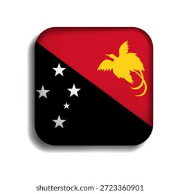 Bandera de Papúa Nuevo Botón de Guinea con sombra. Icono 3D. La forma cuadrada