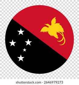 Flag of Papua New Guinea. Papua New Guinea circle flag logo icon computer vector illustration design. Transparent checkerboard background.