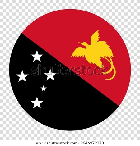 Flag of Papua New Guinea. Papua New Guinea circle flag logo icon computer vector illustration design. Transparent checkerboard background.