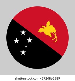 Bandera de Papúa Nueva Guinea en forma circular con proporciones precisas y colores oficiales