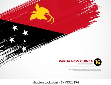 Flag of Papua New Guinea with creative painted brush stroke texture background