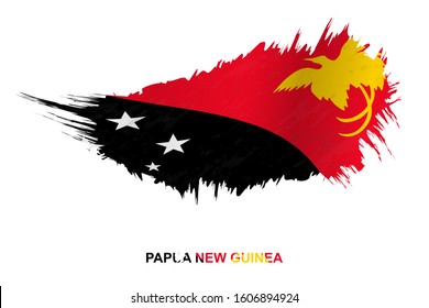 Flag of Papua New Guinea in grunge style with waving effect, vector grunge brush stroke flag.