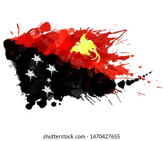 Flag of Papua New Guinea made of colorful splashes