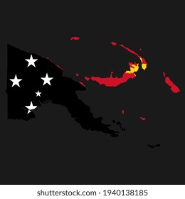 Flag of Papua New Guinea map silhouette with flag on black background