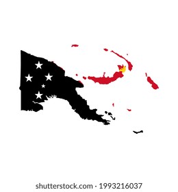 Bandera de Papúa Nueva Guinea silueta de mapa con bandera sobre fondo blanco
