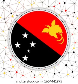 Flag of Papua New Guinea with network background. Papua New Guinea sign. Radiant vector illustration.