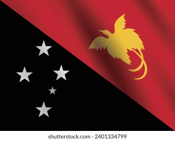 Flag of Papua New Guinea. The official ratio. The wavy flag. Standard size. Standard color. Flag icon. 3d illustration. Digital illustration. Computer illustration. Vector illustration.