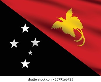 Flag of Papua New Guinea. Papua New Guinea flag official colors and proportion digital vector illustration. Wavy flag.