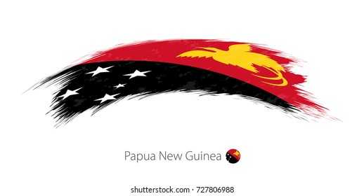 Flag of Papua New Guinea in rounded grunge brush stroke. Vector illustration.