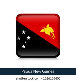 Flag of Papua New Guinea - Square glossy badge. Vector.