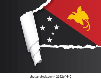 Flag of Papua New Guinea under ripped paper vector illustration.