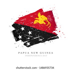 Flag of Papua New Guinea. Vector illustration on a white background. Brush strokes are drawn by hand. Independence Day.