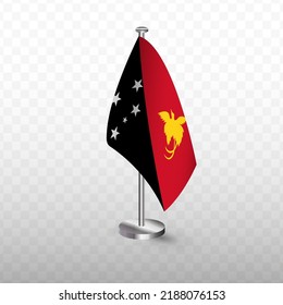 Flag of Papua New Guinea. Vector illustration of a flag with flagpole on a transparent background (PNG).