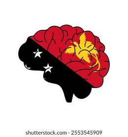 Flag of Papua New Guinea. Vector illustration of a combination of a human brain with a country flag on a white background.