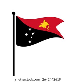 Flag of Papua New Guinea. Papua New Guinea flag vector illustration icon design. Fluttering flagpole flag.